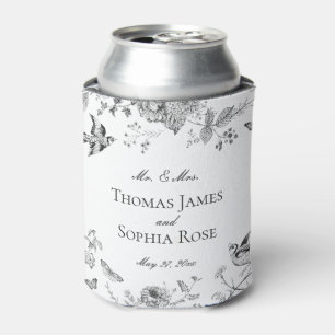 Black Toile De Jouy Vintage Floral Wedding Favours Can Cooler