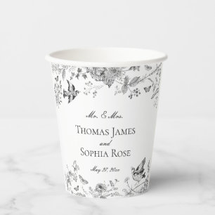 Black Toile De Jouy Vintage Floral Wedding Paper Cups