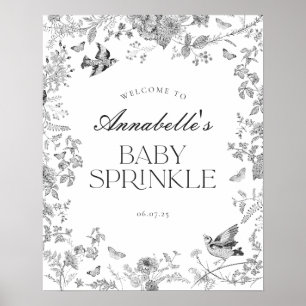 Black Toile Jouy Floral Baby Sprinkle Welcome Sign