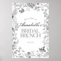 Black Toile Jouy Floral Bridal Brunch Welcome Sign
