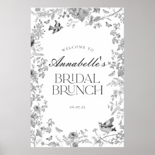 Black Toile Jouy Floral Bridal Brunch Welcome Sign