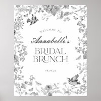 Black Toile Jouy Floral Bridal Brunch Welcome Sign