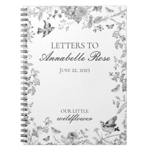 Black Toile Jouy Floral Letters to Birthday Girl Notebook