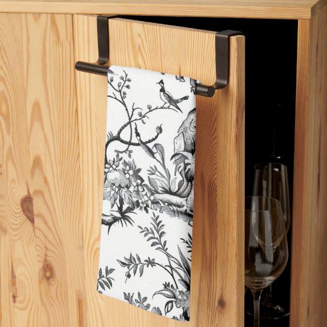 Black Toile Print Tea Towel (Thirds Fold)