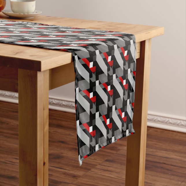 Black Toned and red colour  Geometric  Pattern Short Table Runner (In Situ)