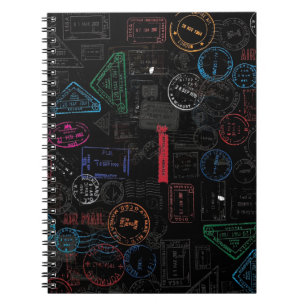 Black Tones Travelling Pasport Stamps. Notebook