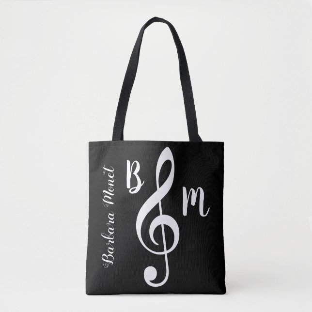 black tote monogrammed treble clef / music notes bag (Front)