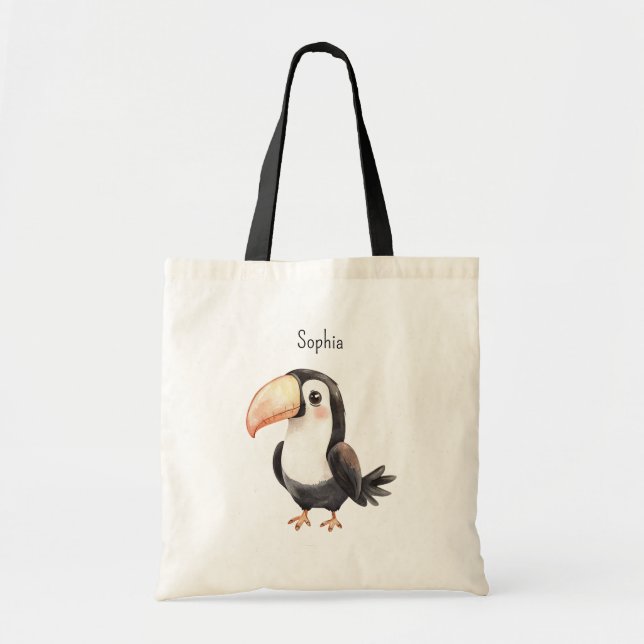 Black Toucan Bird Flamingo Tote Bag (Front)