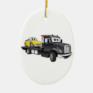 Black Tow Truck Flatbed Cartoon Ceramic Tree Decoration