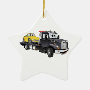 Black Tow Truck Flatbed Cartoon Ceramic Tree Decoration