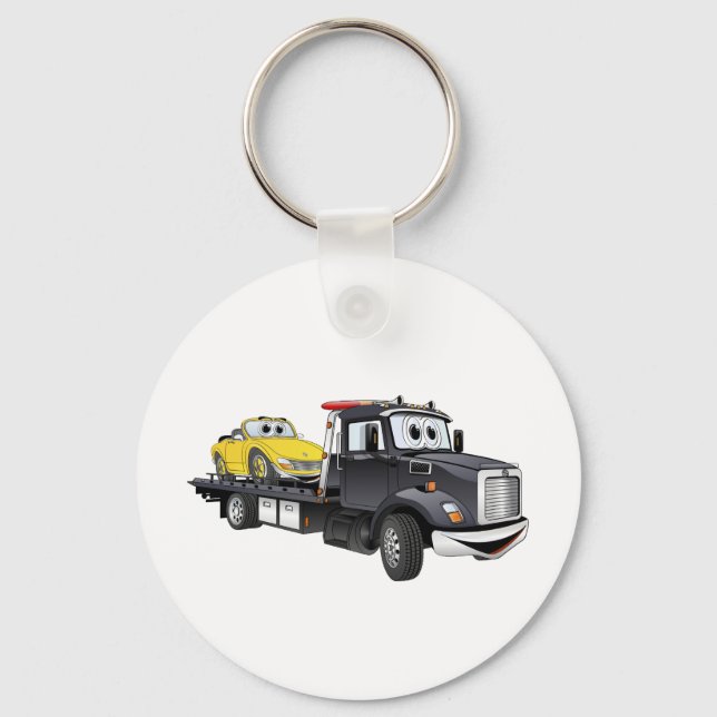 Black Tow Truck Flatbed Cartoon Key Ring (Front)
