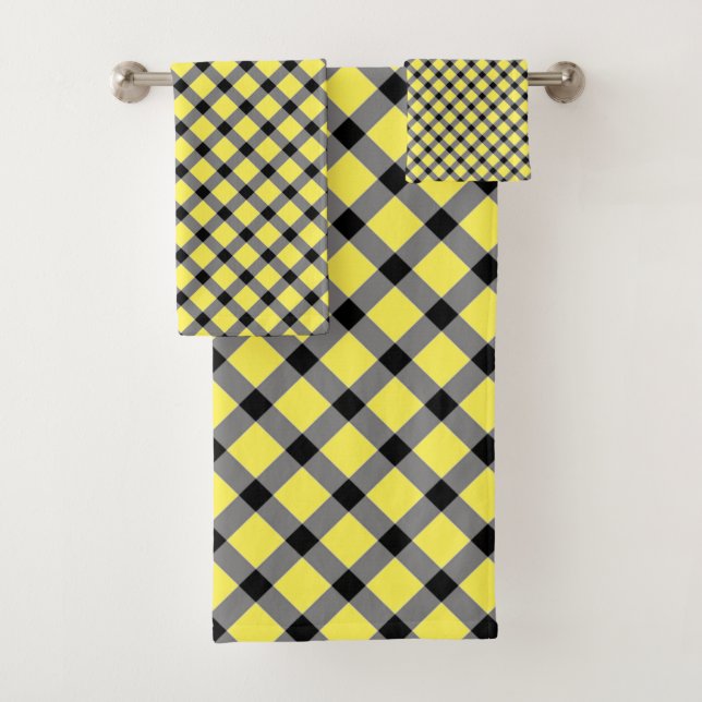 BLACK TOWEL CHECKERED PATTERNED BATHROOM TOWEL (Insitu)