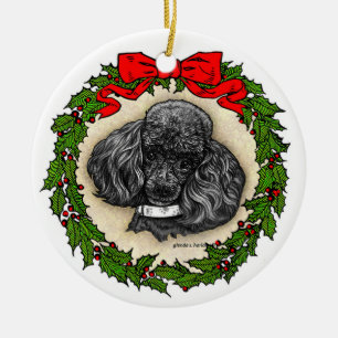 Black Toy Poodle Art by Glenda S. Harlan Ceramic Ornament