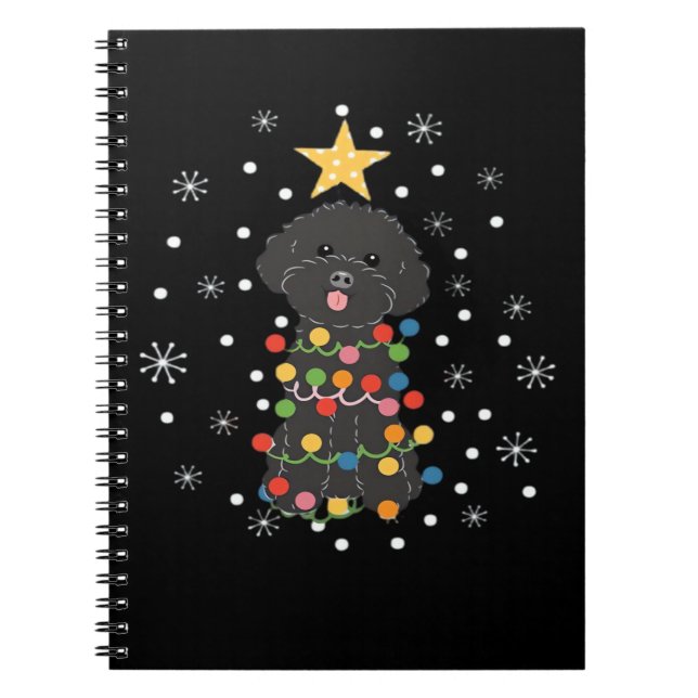 Black Toy Poodle Christmas Tree Classic T-Shirt Notebook (Front)