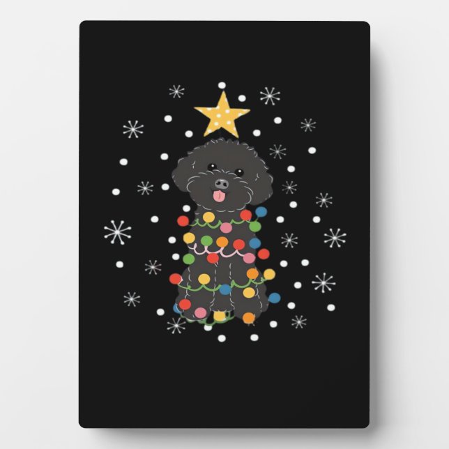 Black Toy Poodle Christmas Tree Classic T-Shirt Plaque (Front)