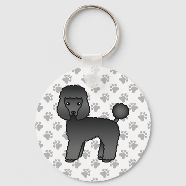 Black Toy Poodle Cute Cartoon Dog Key Ring (Front)
