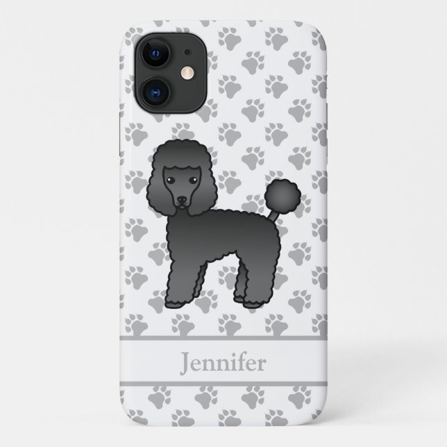 Black Toy Poodle Cute Cartoon Dog & Name Case-Mate iPhone Case (Back)