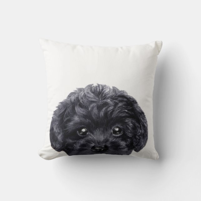 Black toy poodle original by miart cushion (Front)