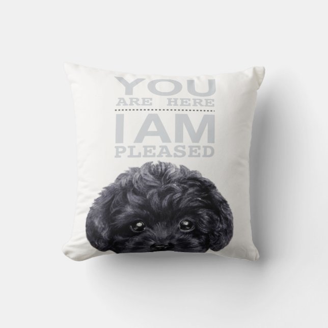Black Toy poodle with typography Cushion (Front)
