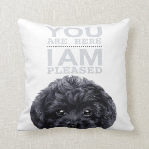 Black Toy poodle with typography Cushion
