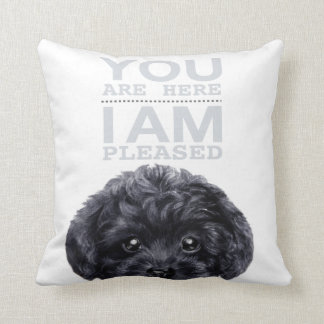 Black Toy poodle with typography Cushion