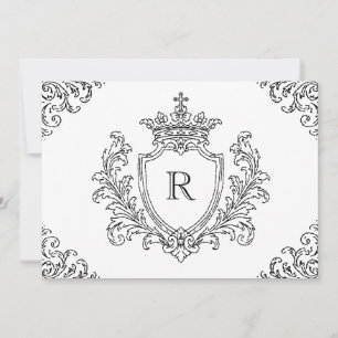 Black Traditional Crest Initial Monogram Baptism Invitation
