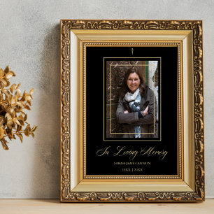 Black Traditional & Elegant Golden Photo Funeral Poster