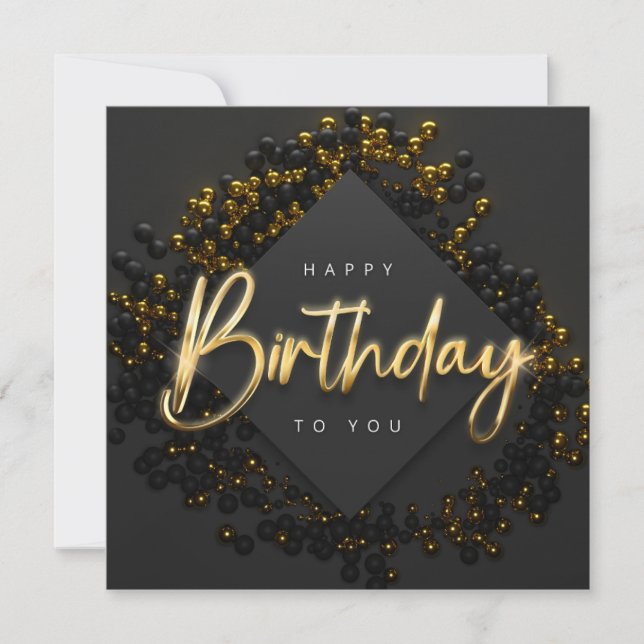 Black Traditional Happy Birthday Card (Front)