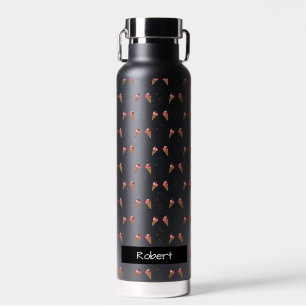 Black Transparent Ice Cream Pattern with  Name Water Bottle