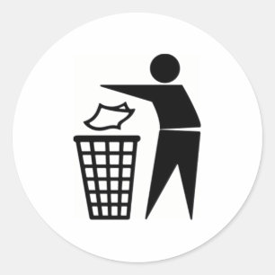 Black Trash Can Sign Classic Round Sticker