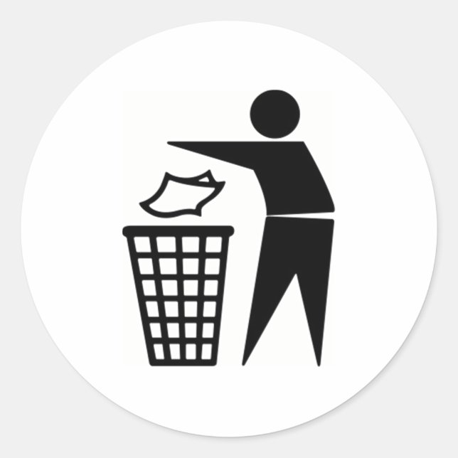 Black Trash Can Sign Classic Round Sticker (Front)