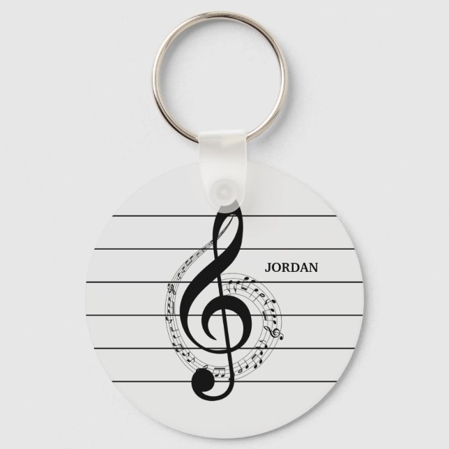 Black Treble Clef  Key Ring (Front)