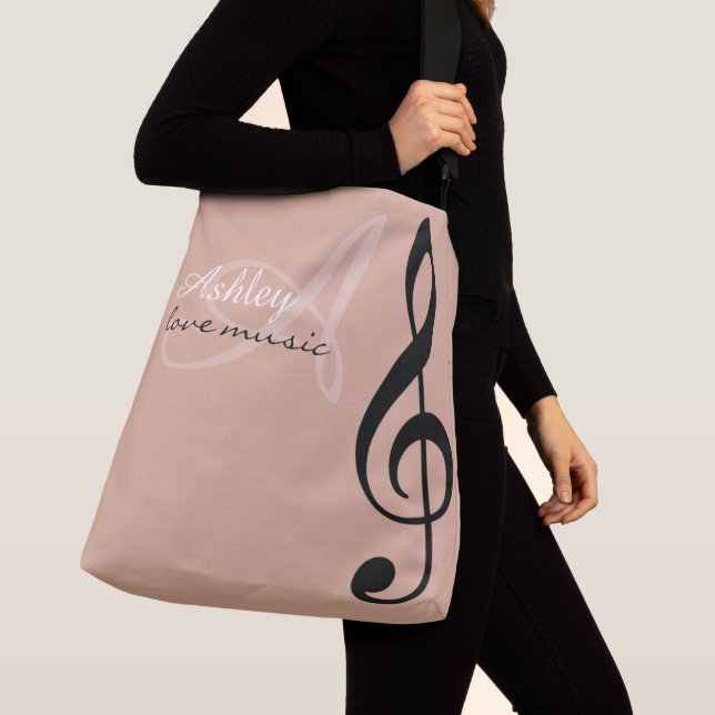 Black Treble Clef Music Dusty Rose Tote Bag (Close Up)