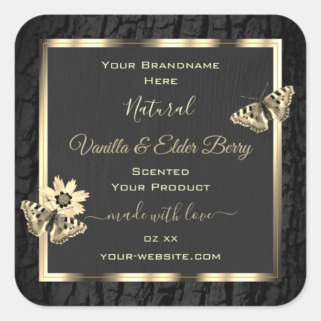Black Tree Bark and Wood Grain Gold Product Labels (Front)