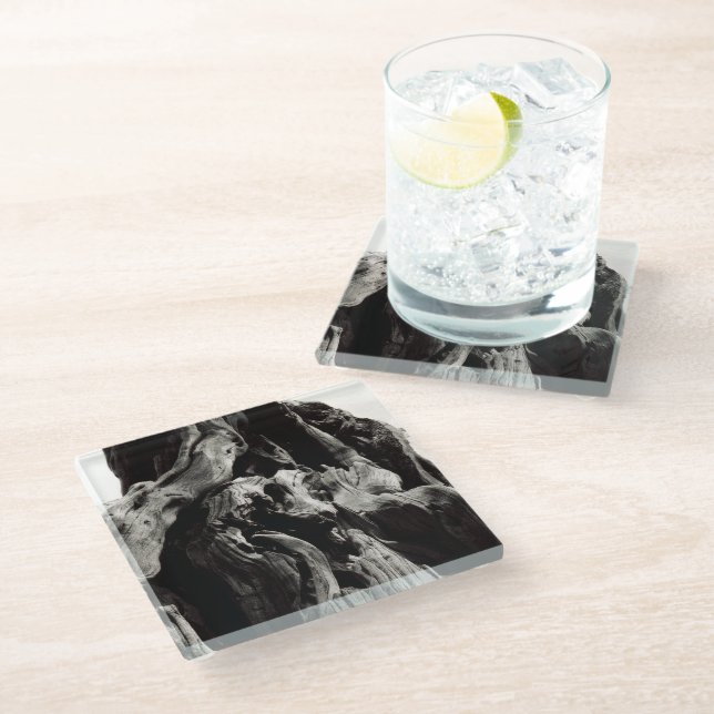 Black Tree Bark Glass Coaster (Angled)