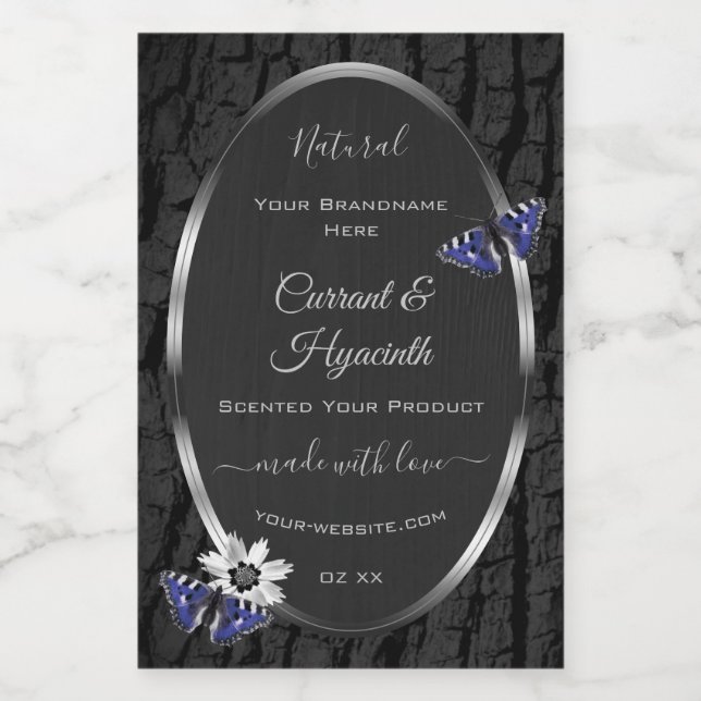 Black Tree Bark with Silver Frame Product Labels (Single Label)