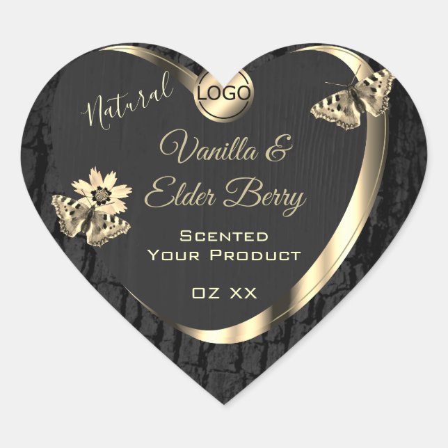 Black Tree Bark Wood Grain Gold Product Label Logo (Front)