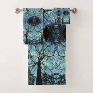 Black Tree Branch Abstract Blue Bath Towel Set