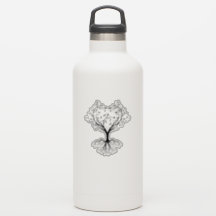 Black Tree of life heart water bottle