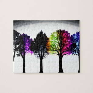 Black Trees and Colour Splash with White Backgroun Jigsaw Puzzle