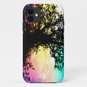 Black Trees Colourful Space iPhone 11 Case