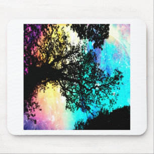 Black Trees Colourful Space Mouse Pad