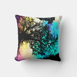 Black Trees Colourful Space Pillow