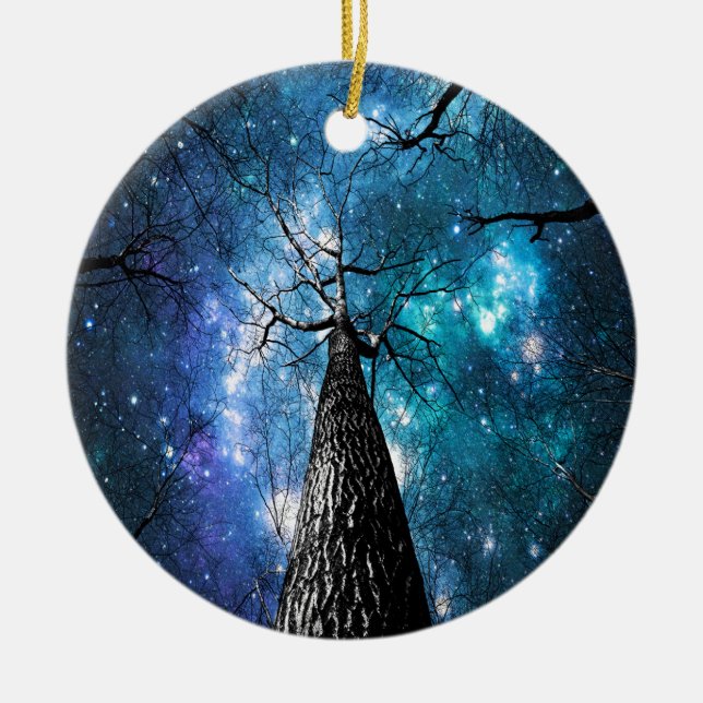 Black Trees Falling Stars Ceramic Tree Decoration (Front)