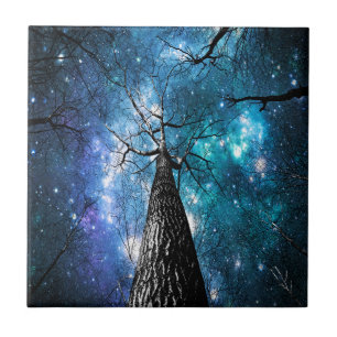 Black Trees Falling Stars Tile