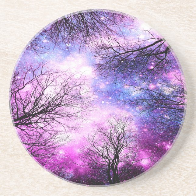 Black Trees Fuchsia Violet Space Coaster (Front)
