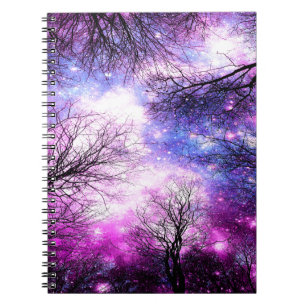 Black Trees Fuchsia Violet Space Notebook