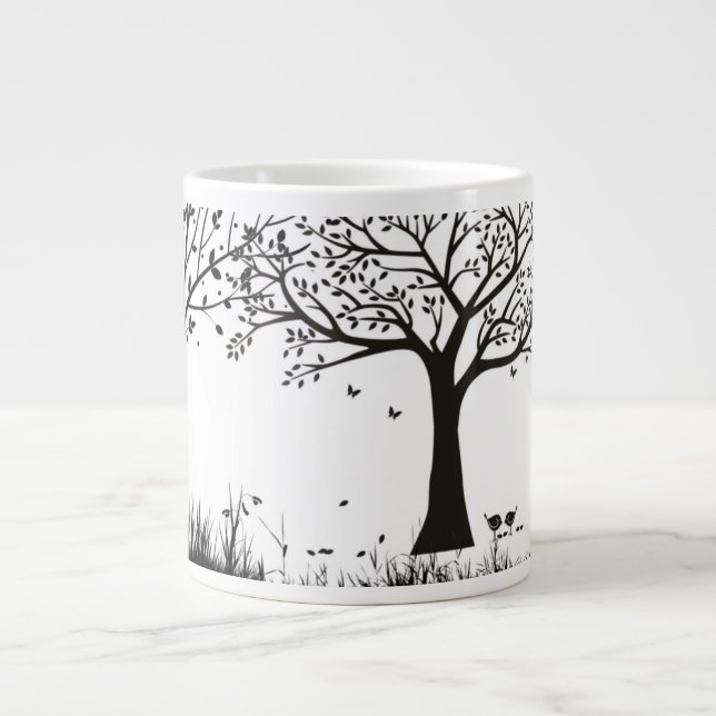 Black Trees on a White Background Large Coffee Mug (Front)
