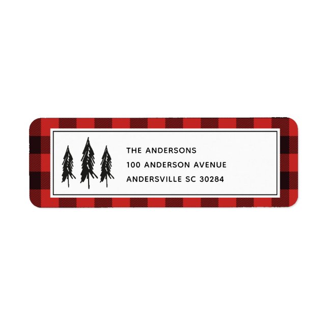 Black Trees Red Flannel Christmas Return Address Label (Front)