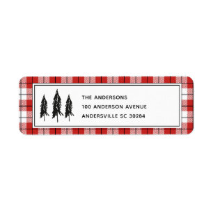 Black Trees Red Flannel Christmas Return Address Label